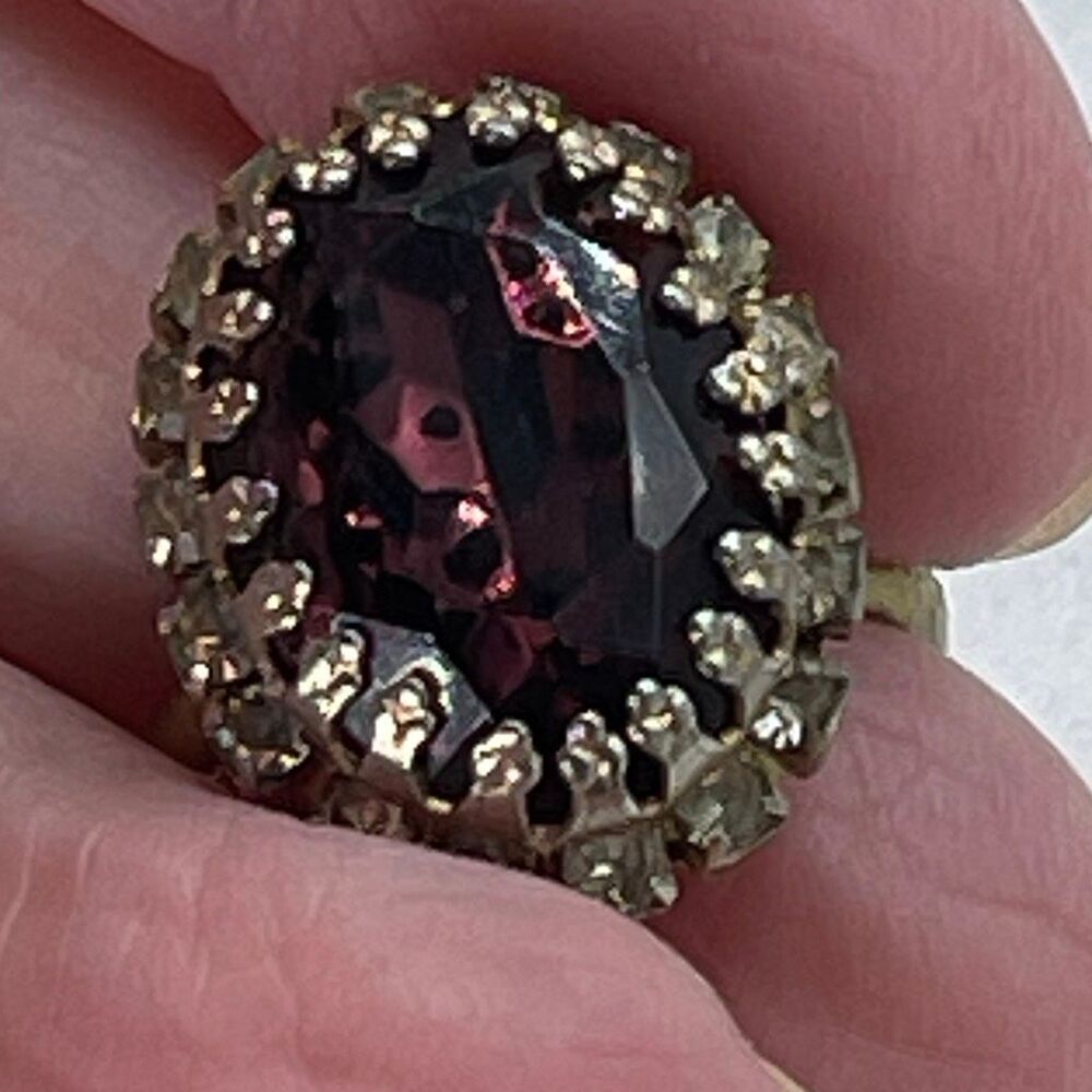 Vintage huge purple cocktail ring size 6:75 .